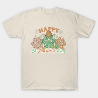 Dog Lover Happy St Patricks Day Paw Print Lucky Shamrock Irish T-Shirt